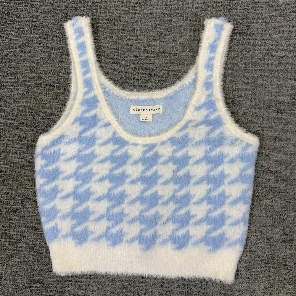 Aeropostale Cropped Fuzzy Sweater‎ Tank Matching Set Womens XS Houndstooth